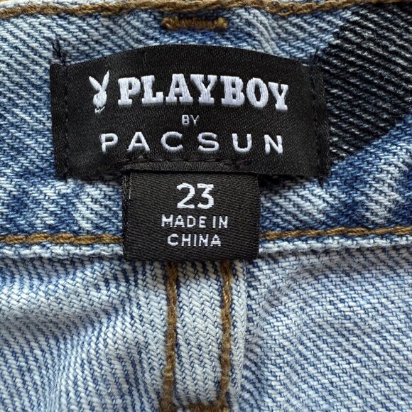 Playboy x PacSun Size 23 Women's Medium Wash 90s Boyfriend Bunny Print Jeans - Picture 5 of 15